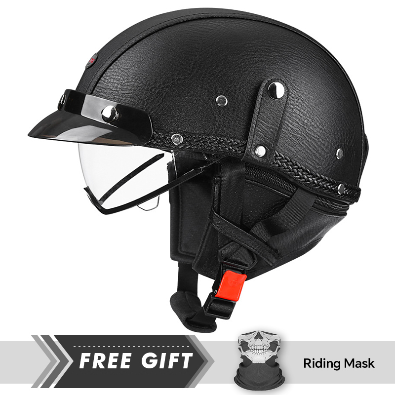 Motorcycle Gear In Store - Men's Retro Motorcycle Half Helmet Black